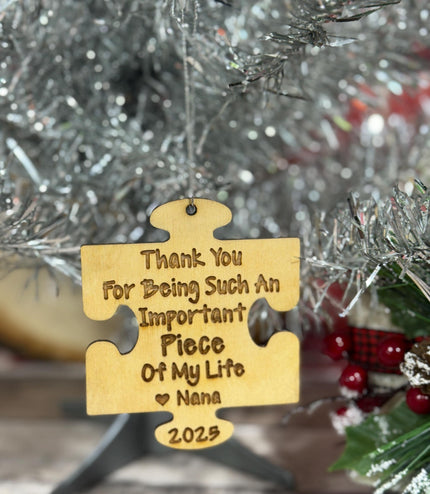Kids keepsake Christmas ornament, Teacher gift, puzzle piece ornament, gift for grandparents, Christmas 2025, Important piece, personalized