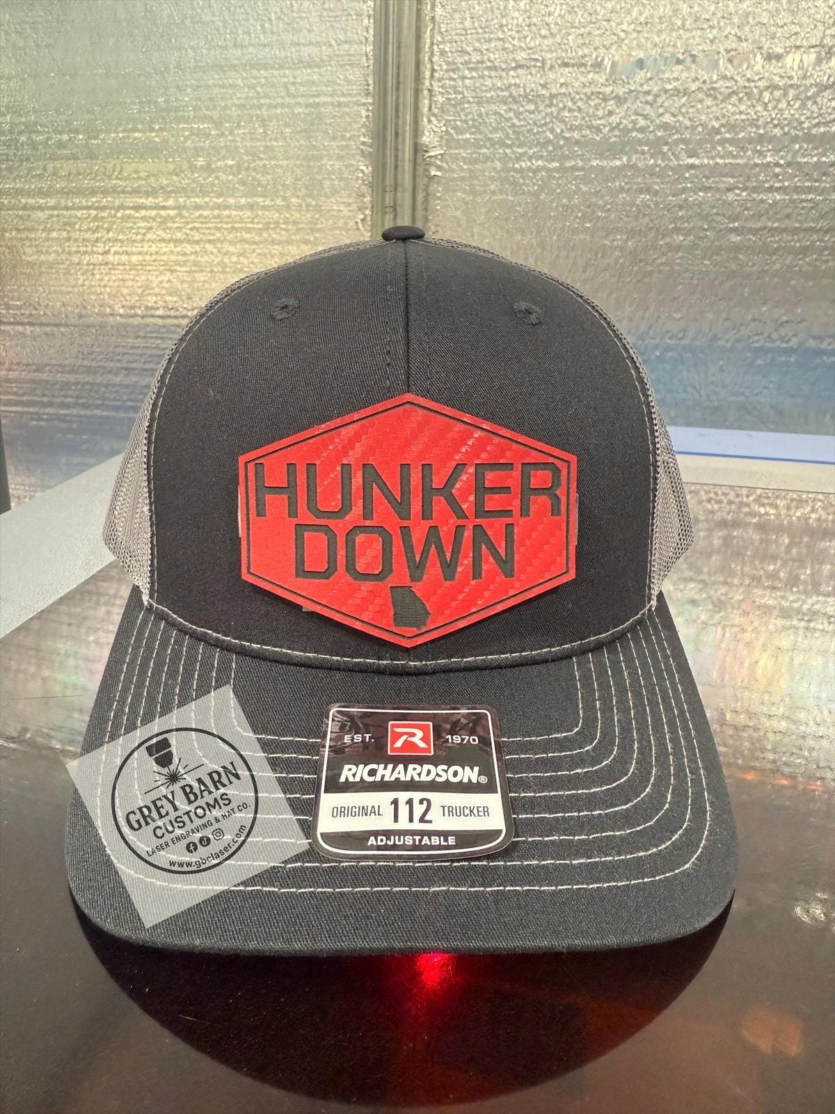 Hunker Down hat, leatherette patch hat