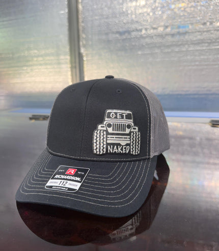 Jeep get, naked, take top off, funny hat, leatherette patch hat