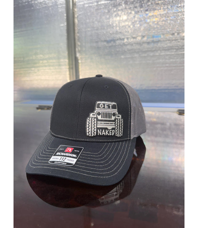 Jeep get, naked, take top off, funny hat, leatherette patch hat