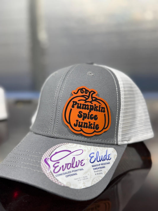 Pumpkin Spice Junkie Ponytail Hat: Fall Vibes Snapback