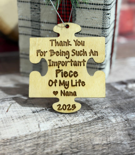 Kids keepsake Christmas ornament, Teacher gift, puzzle piece ornament, gift for grandparents, Christmas 2025, Important piece, personalized