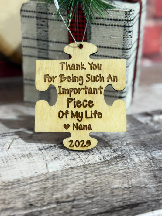 Kids keepsake Christmas ornament, Teacher gift, puzzle piece ornament, gift for grandparents, Christmas 2025, Important piece, personalized