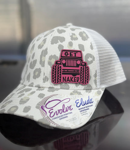 Jeep Pink get, naked, take top off, funny hat, leatherette patch hat