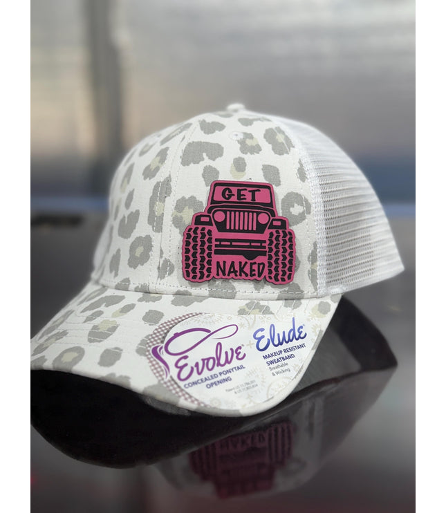 Jeep Pink get, naked, take top off, funny hat, leatherette patch hat