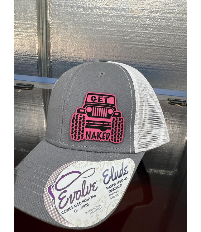 Jeep Pink get, naked, take top off, funny hat, leatherette patch hat