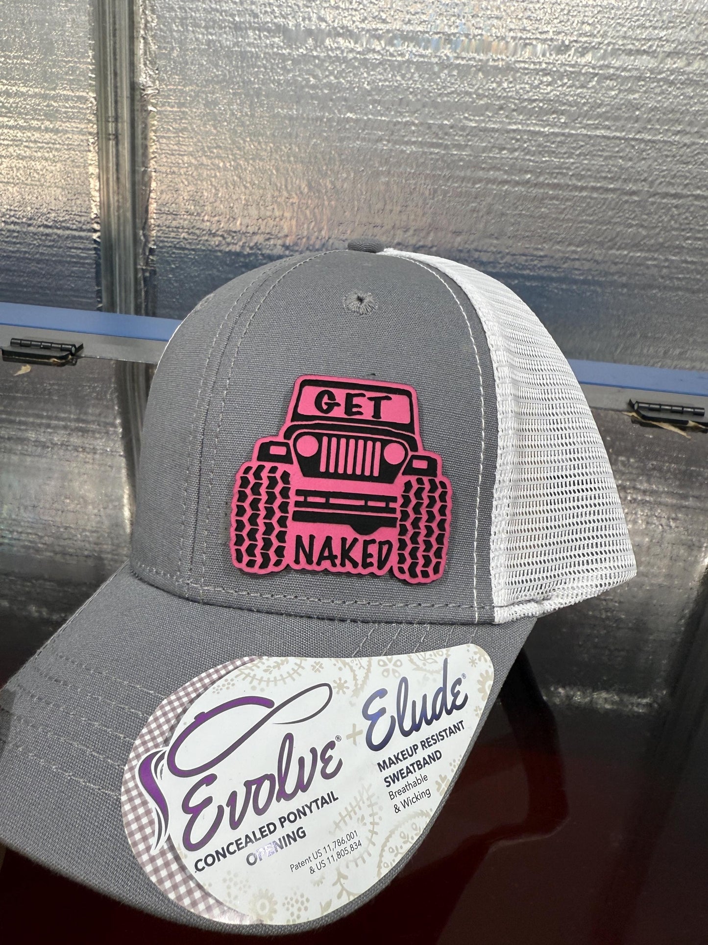 Jeep Pink get, naked, take top off, funny hat, leatherette patch hat