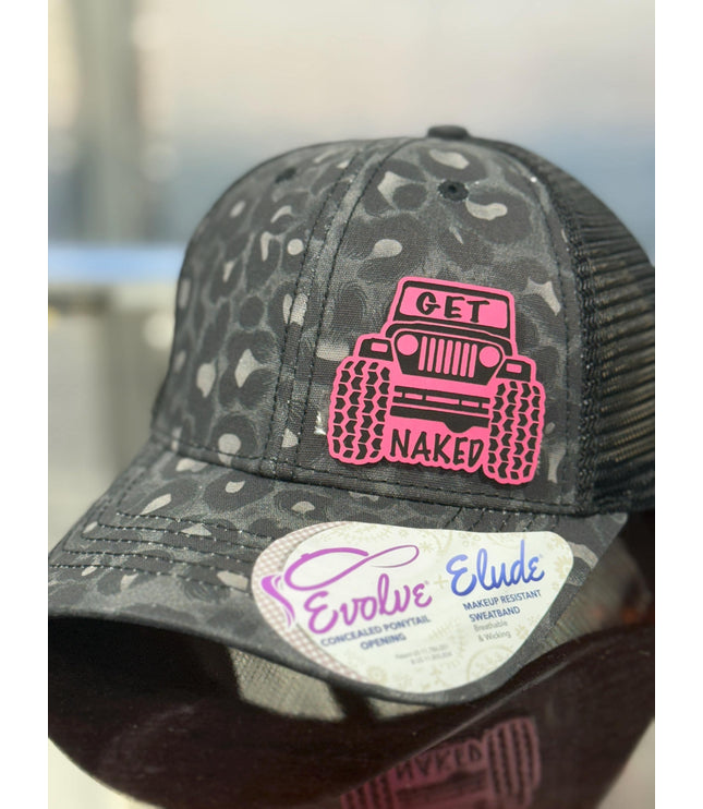 Jeep Pink get, naked, take top off, funny hat, leatherette patch hat