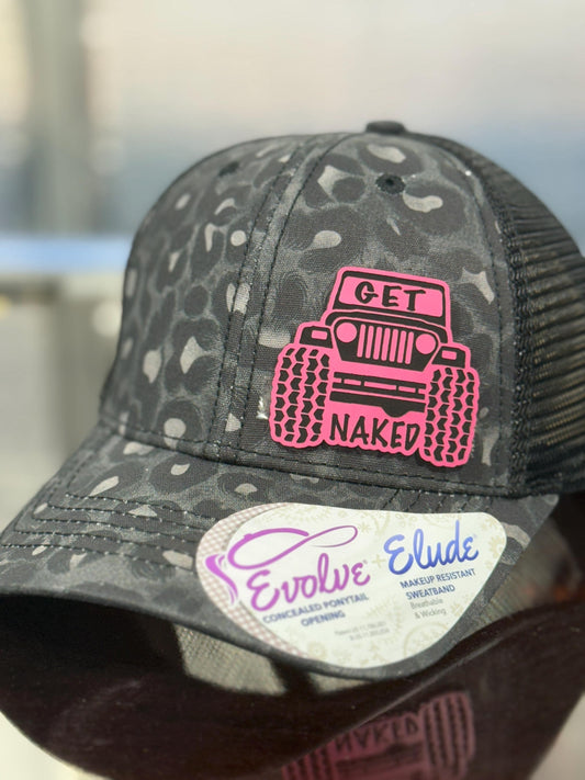 Jeep Pink get, naked, take top off, funny hat, leatherette patch hat