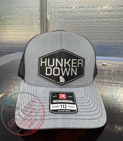 Hunker Down hat, leatherette patch hat