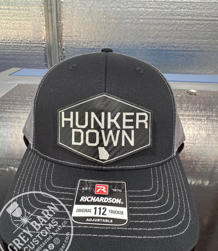 Hunker Down hat, leatherette patch hat