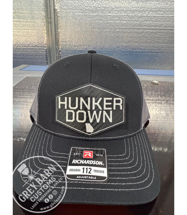 Hunker Down hat, leatherette patch hat