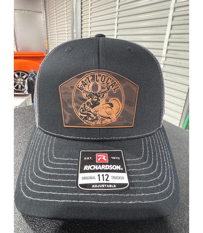 Eat Local hat, deer turkey fish, linen camo patch, Richardson 112 hat