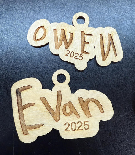 Engraved Handwriting ornament, or magnet, Childs handwriting, parents, grandparents handwriting