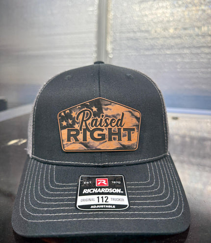 Raised Right, flag , leatherette patch hat