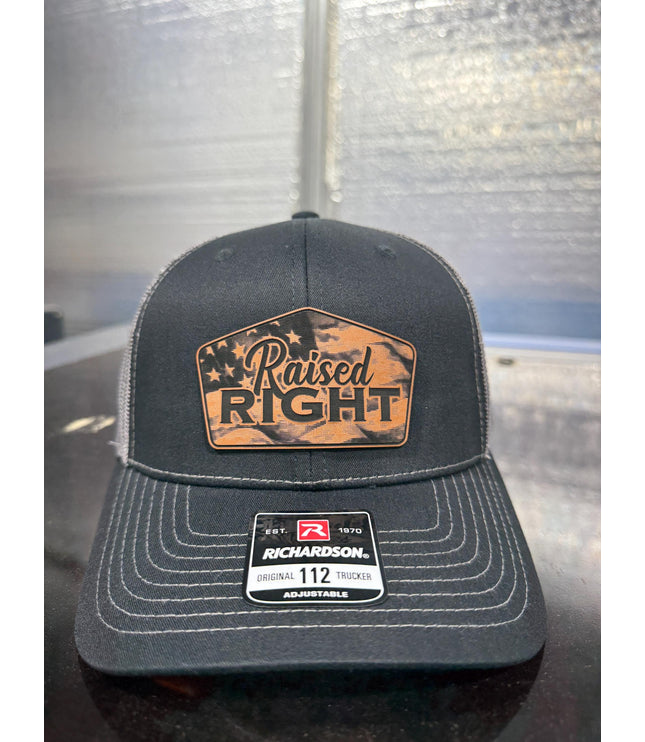 Raised Right, flag , leatherette patch hat