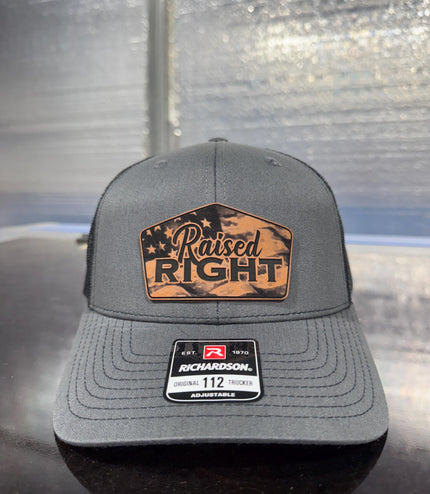 Raised Right, flag , leatherette patch hat