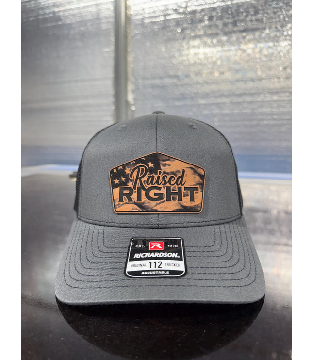 Raised Right, flag , leatherette patch hat