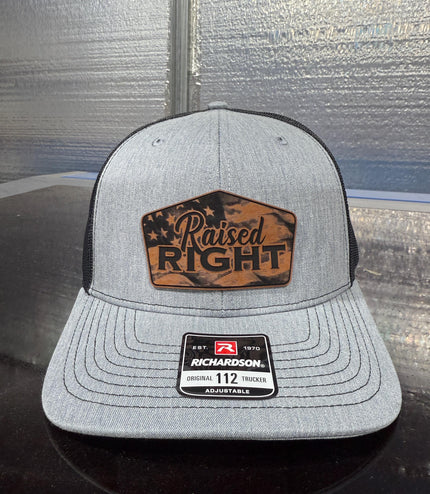 Raised Right, flag , leatherette patch hat